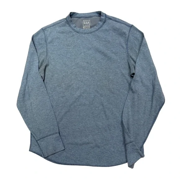 GAP Waffle Knit Thermal Shirt Blue Crew Neck Long Sleeve Mens Medium Layer - Picture 2 of 7